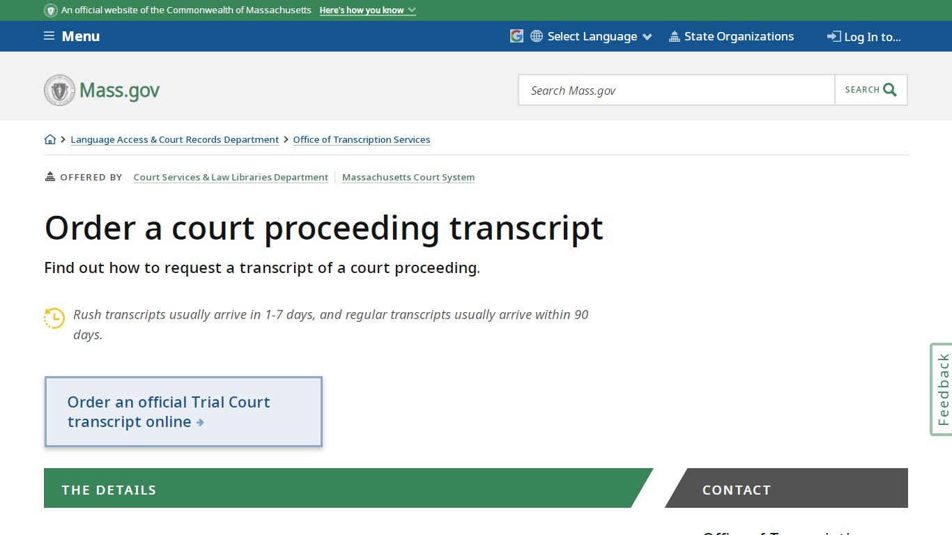 Order a court proceeding transcript | Mass.gov